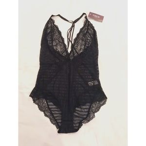NWT: True&Co Stripe and Lace Bodysuit